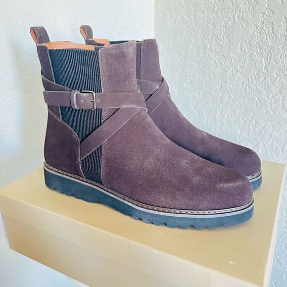 DONALD PLINER CAPTAIN Buckled Lug Sole Bootie, Suede, Dark Brown, Size 12, NWT - Picture 2 of 16